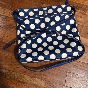 Kate Spade Blue and White Polka Dot Crossbody Bag